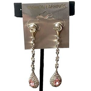 NWT Fashion Earrings Clear and Pink Stone Encrusted Dangle Earrings